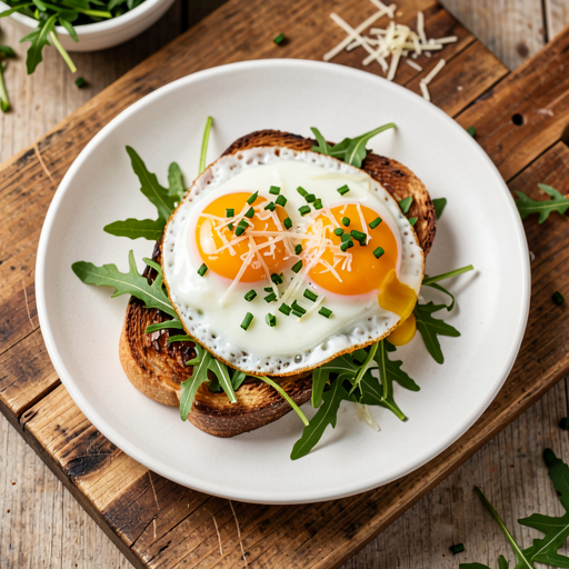 Jajka sadzone na rukoli z grzanką - zdjęcie 1
