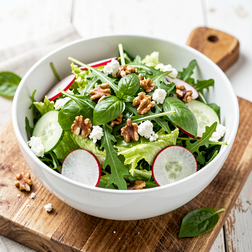 Recipe for: Green salad with basil and feta cheese - photo 1
