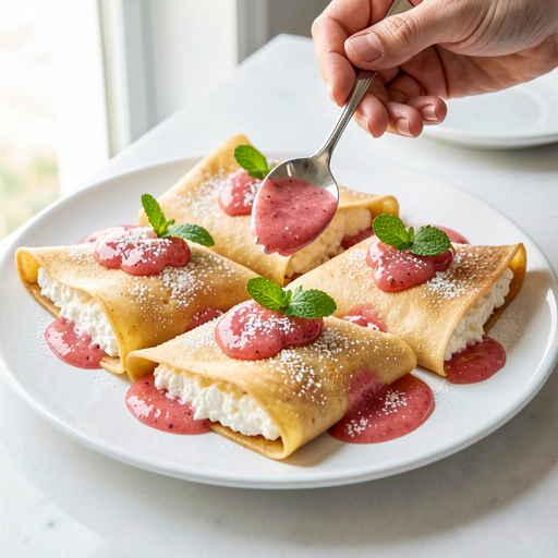 Recipe for: Pancakes with cheese and rhubarb-strawberry compote - photo 1