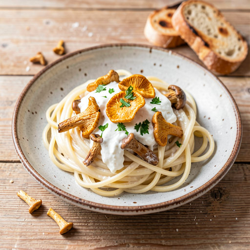 Recipe for: Pasta with chanterelles and white cheese - photo 1