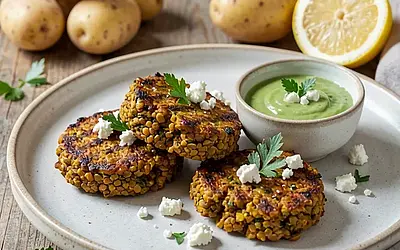 Grilled lentil patties with sorrel sauce