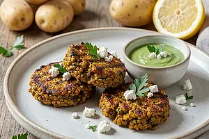 Grilled lentil patties with sorrel sauce