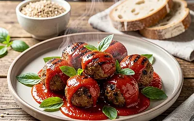Grilled meatballs with tomato sauce