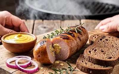 Grilled sausage with marjoram and mustard