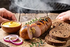 Grilled sausage with marjoram and mustard