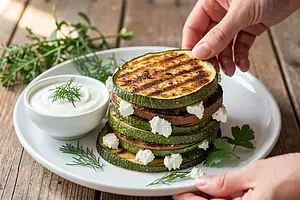 Grilled zucchini fritters with feta