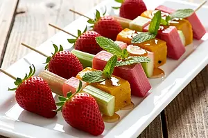Seasonal Fruit Skewers with Oscypek and Honey Glaze