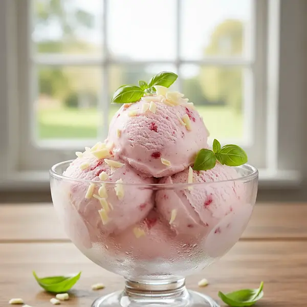 Kremowe Lody Truskawkowe z Białą Czekoladą i Nutą Bazylii