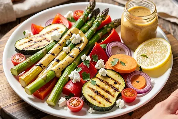 Grillowane warzywa sezonowe z miodowo-musztardowym dressingiem