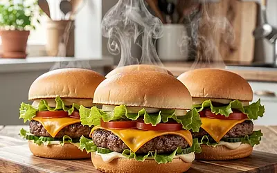 Beef burgers with cheese and lettuce (Polish-modern)