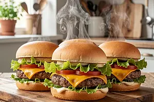 Beef burgers with cheese and lettuce (Polish-modern)