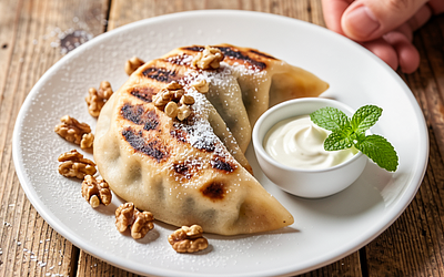 Grillowane pierogi z gruszkami i serem
