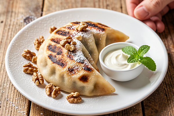 Grillowane pierogi z gruszkami i serem