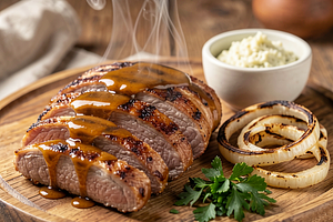 Grilled pork neck in honey marinade