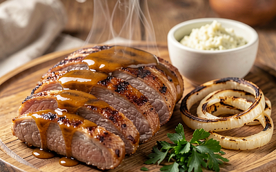 Grilled pork neck in honey marinade