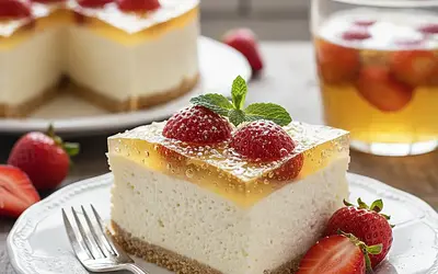 Summer Dessert of the Gods: Fluffy No-Bake Cheesecake with Strawberries and Prosecco Jelly