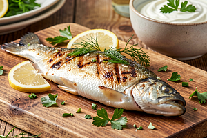 Grilled trout with spring herbs