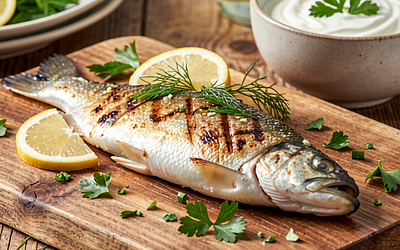 Grilled trout with spring herbs
