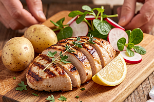 Grilled turkey fillets with spring herbs