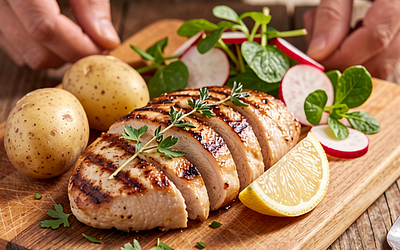Grilled turkey fillets with spring herbs