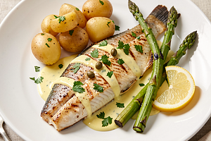 Grilled flounders in lemon sauce
