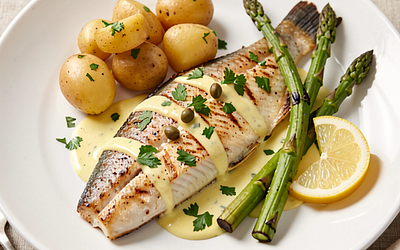 Grilled flounders in lemon sauce