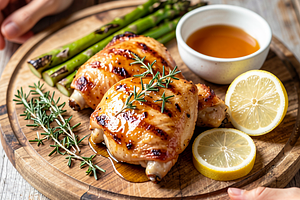 Grilled chicken pieces in honey glaze
