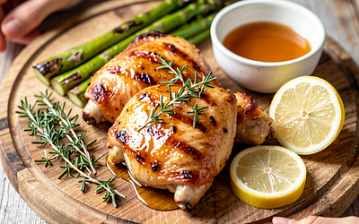 Grilled chicken pieces in honey glaze