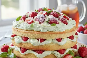Summer Strawberry Cake with Basil Cream and White Chocolate