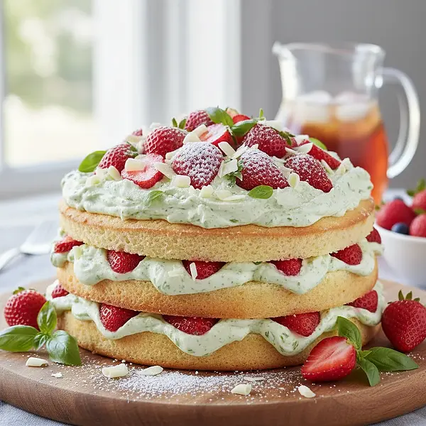 Summer Strawberry Cake with Basil Cream and White Chocolate