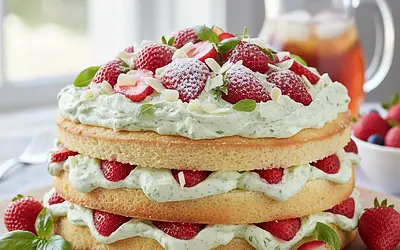 Summer Strawberry Cake with Basil Cream and White Chocolate