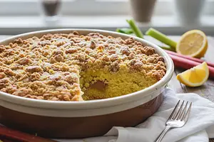 Fluffy Lemon-Rhubarb Cake with Buttery Crumble