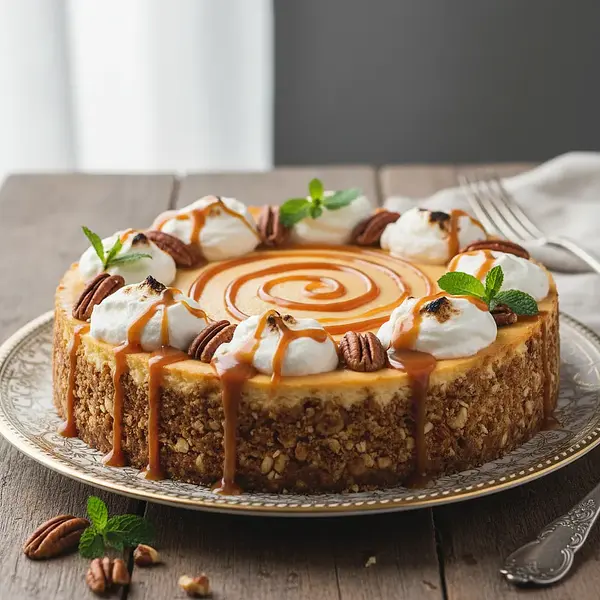 Royal Cheesecake with Caramel and Mascarpone on a Nut Base