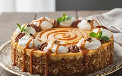 Royal Cheesecake with Caramel and Mascarpone on a Nut Base
