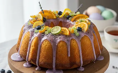 Lemon Easter Cake with Lavender Icing and Candied Peel