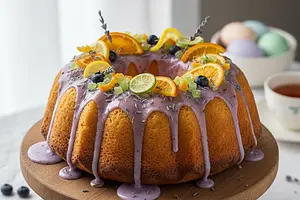 Cytrynowa Babka Wielkanocna z Lawendowym Lukrem i Kandyzowaną Skórką