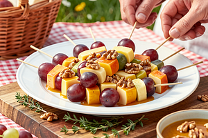 Cheese and Grape Skewers with Honey-Mustard Sauce
