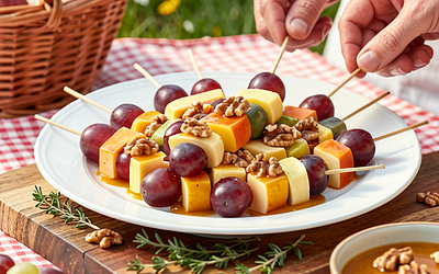 Cheese and Grape Skewers with Honey-Mustard Sauce