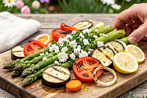 Grilled vegetables in herb oil