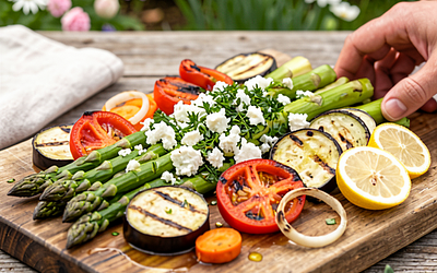 Grilled vegetables in herb oil