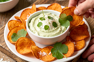 Sweet Potato Chips with Cottage Cheese and Sorrel Dip