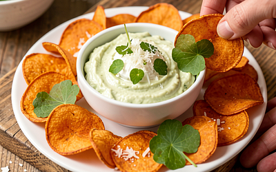 Sweet Potato Chips with Cottage Cheese and Sorrel Dip