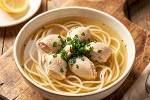 Chicken broth with homemade noodles