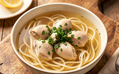 Chicken broth with homemade noodles