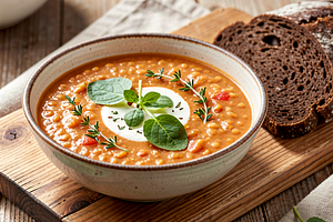 Lentil soup with tomatoes and sorrel (May Day twist)