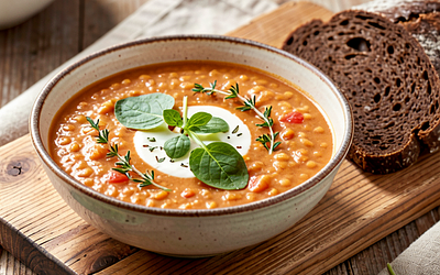 Lentil soup with tomatoes and sorrel (May Day twist)
