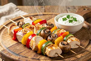 Chicken and Spring Vegetable Skewers