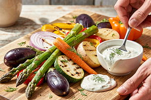 Grilled vegetables with garlic sauce