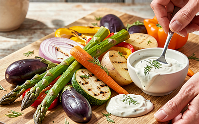 Grilled vegetables with garlic sauce