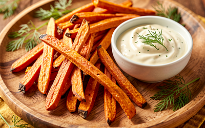 Sweet Potato Fries with Cottage Cheese and Buttermilk Dip